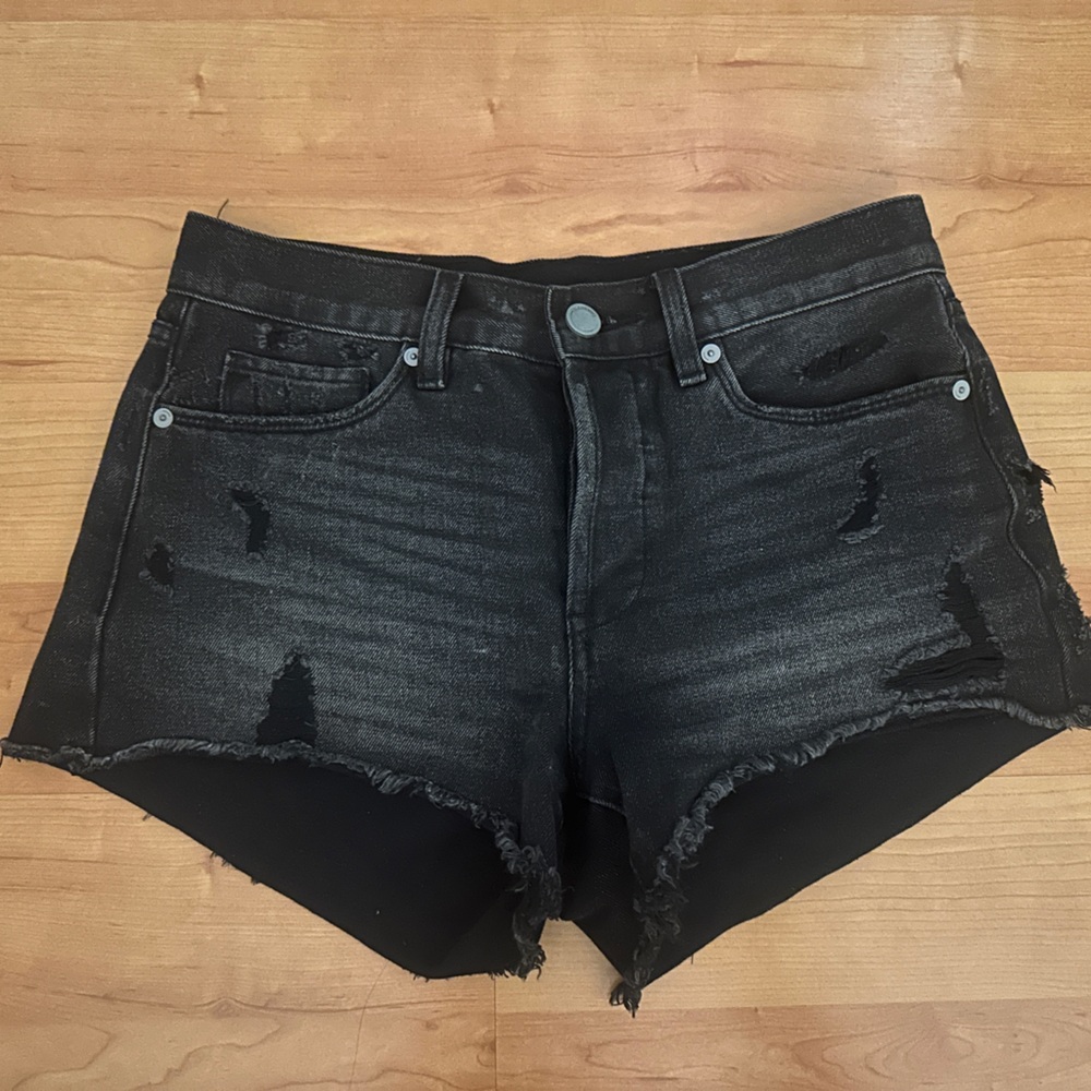 Black Distressed Denim Shorts